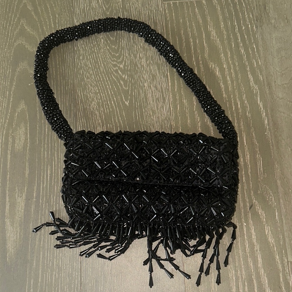 Zara Elegant Black Beaded Handbag